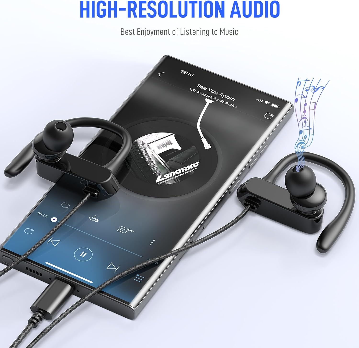 USB C Headphones Over Ear Hooks for iPhone 17 Air 16 15 Pro Max Plus, Wrap Around Ear Buds with Loops Mic Type C Earphones Running Sport Wired Earbuds for Samsung S25 S24 Ultra S23 S22/Pixel 10 9 8 - Image 3