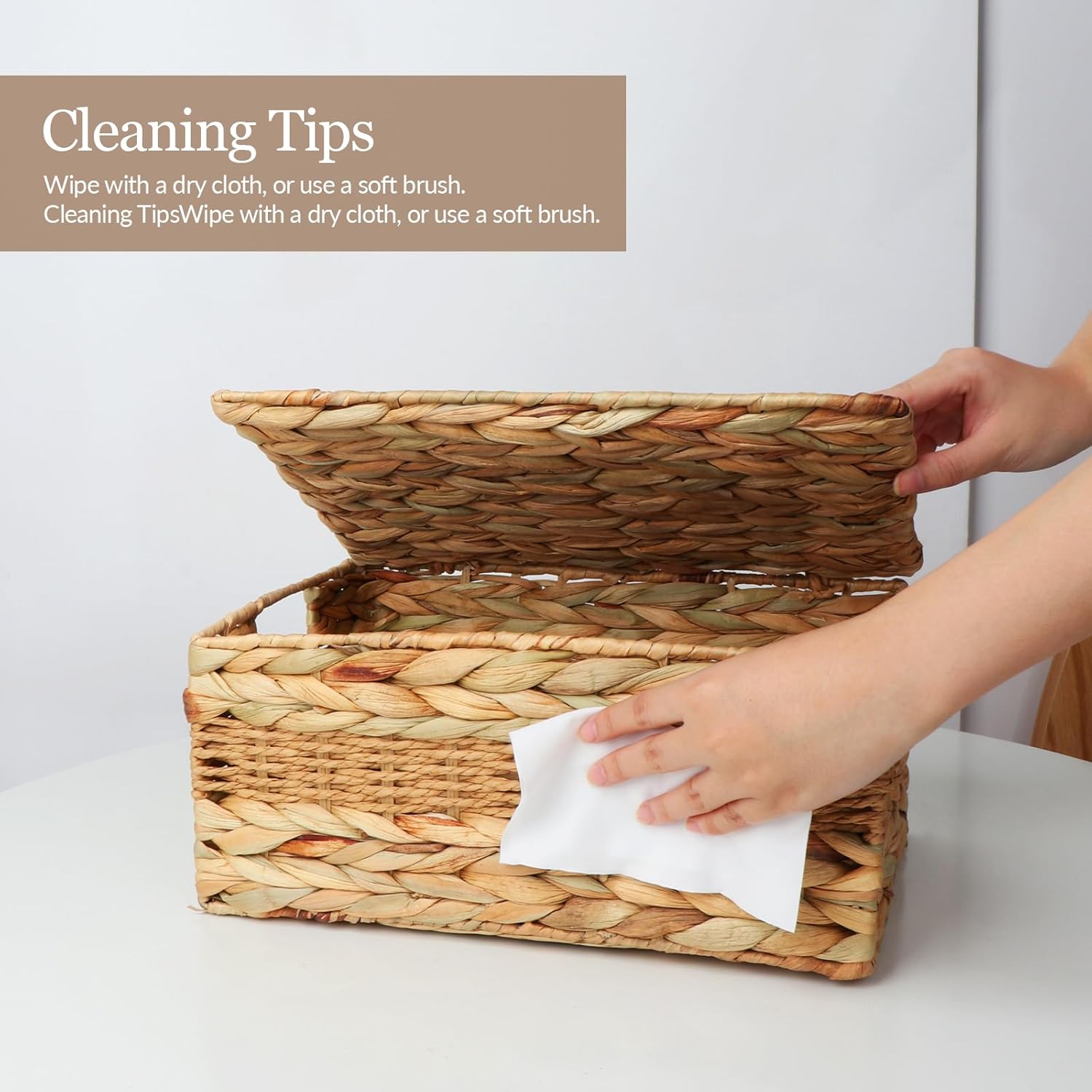 収納用ウィッカーバスケット 3個パック ウォーターヒヤシンス 収納バスケット ハンドルと蓋付き 手織りパントリーバスケット 棚収納用