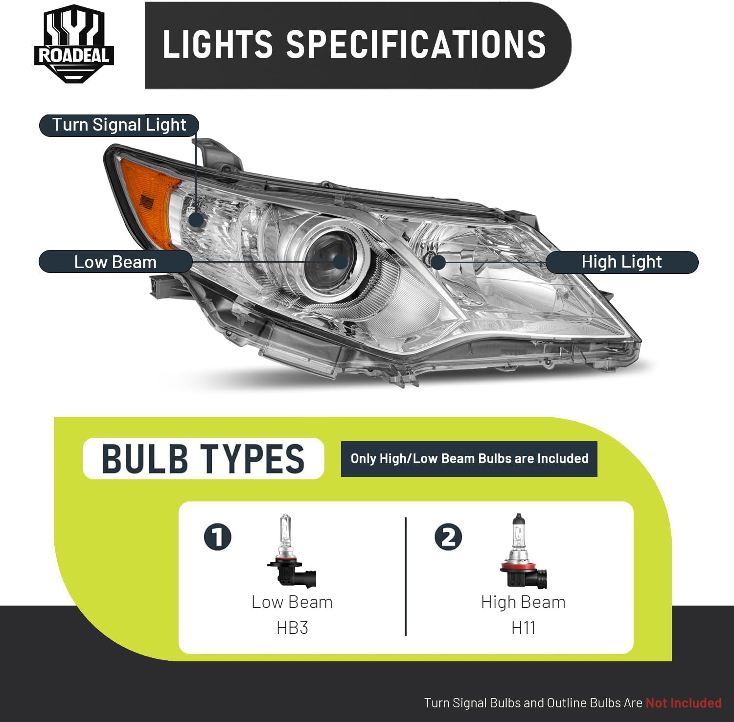 Headlights W/Bulbs for 2012 2013 2014 Toyota Camry Halogen Headlamp Replacement Driver & Passenger Side