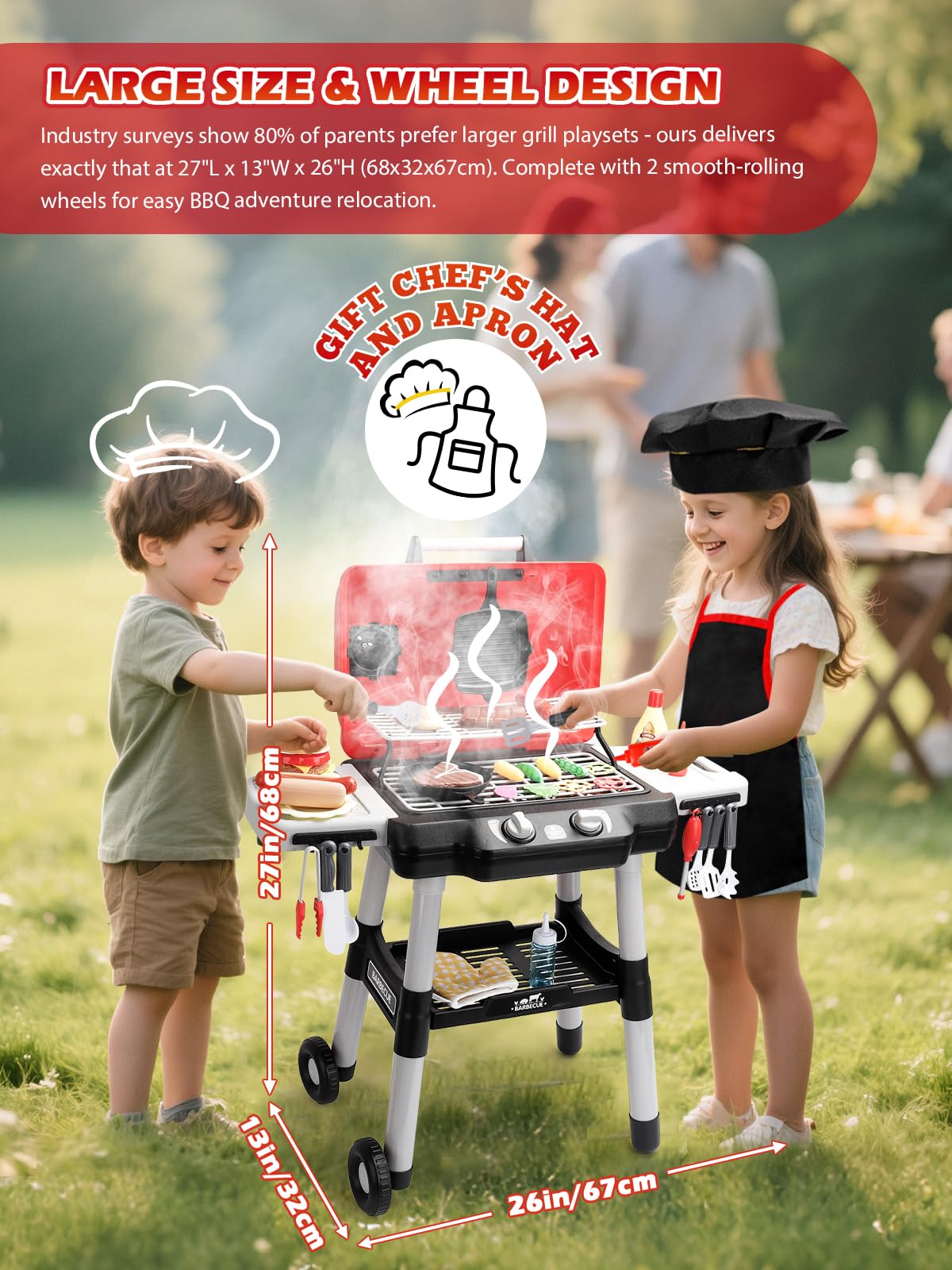 Zabawka kuchenna dla dzieci, zestaw do grillowania, do gotowania, interaktywna zabawka z dymem, oświetleniem, dźwiękiem, grillowaniem dla dzieci szefa, akcesoria do gotowania, prezent dla chłopców i