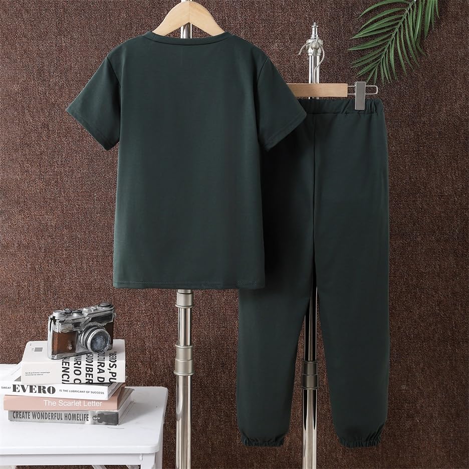 Image of OLMRJKD Boys 2 Piece Outfits Color Block Clothes Short Sleeve T Shirt and Camouflage Pants Summer Clothing Sets