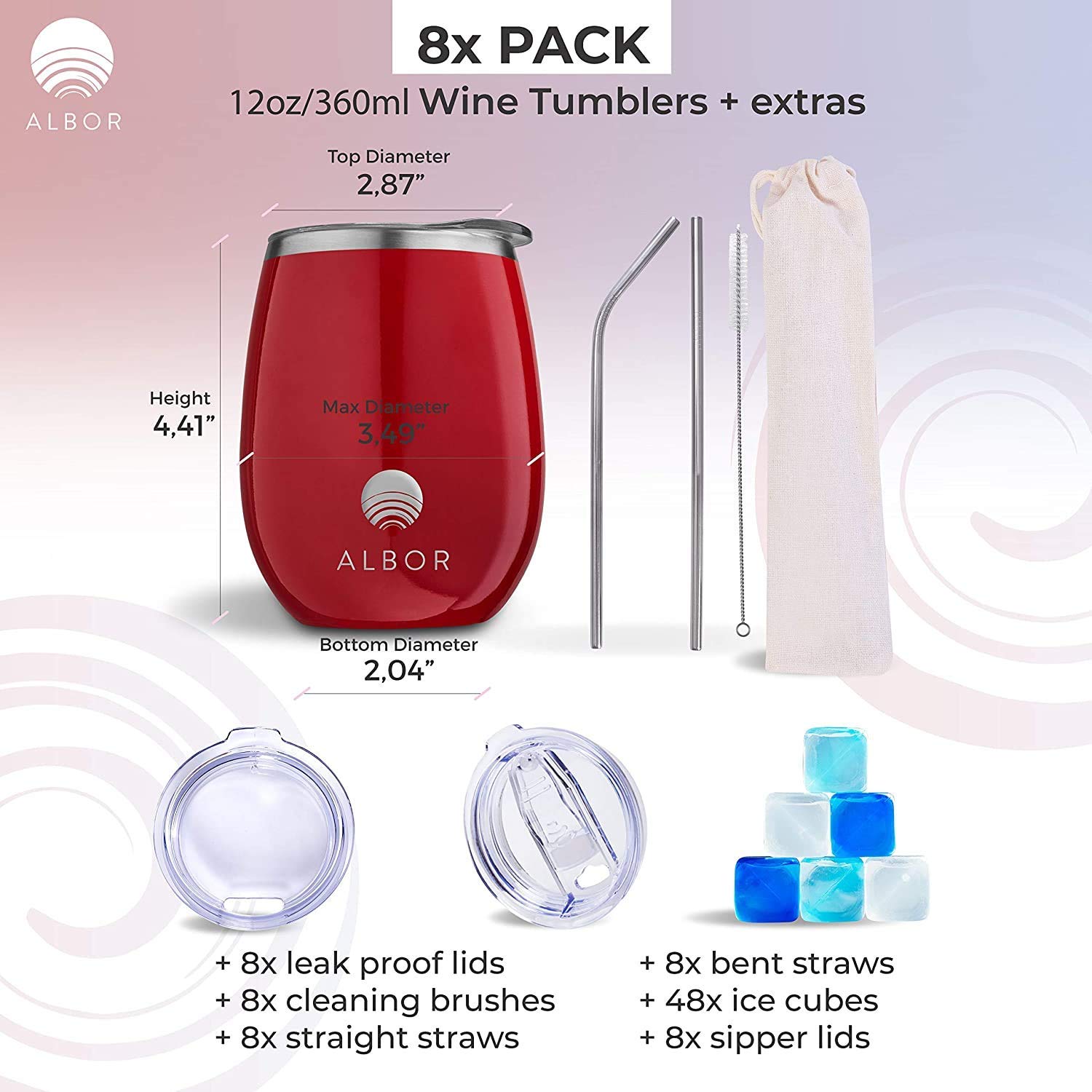 Albor Triple Insulated Wine Tumbler with Lid Stainless Steel 12 Oz Tumbler  Scarlet (8 Pack) : Amazon.sg: Home