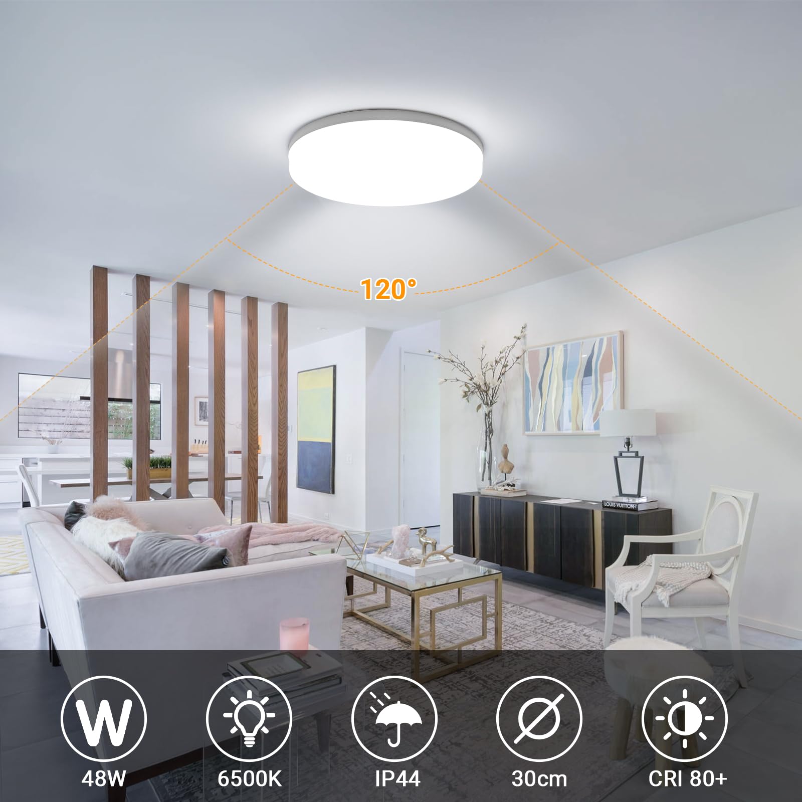 Kambo Lampada da Soffitto LED Luce Rotonda ∅30cm 48W Plafoniera LED Moderno IP44 Impermeabile Bianco Freddo 6500K 4320LM per Bagno Cucina Camera da letto Sala Soggiorno Corridoio Ufficio Cantina