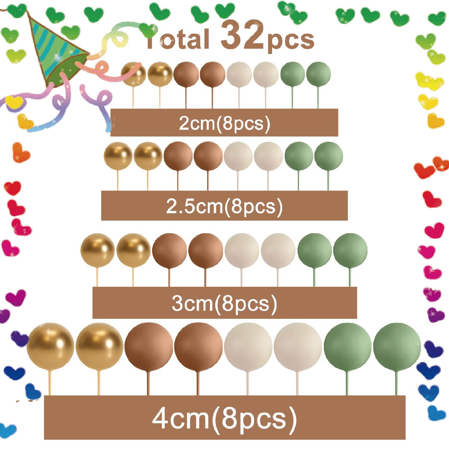 Esshogo 32 Pieces Cake Decorations Balls, Ball Cake Toppers, Mini Balloons Cake Topper, Foam Ball Cake Decoration - Image 2
