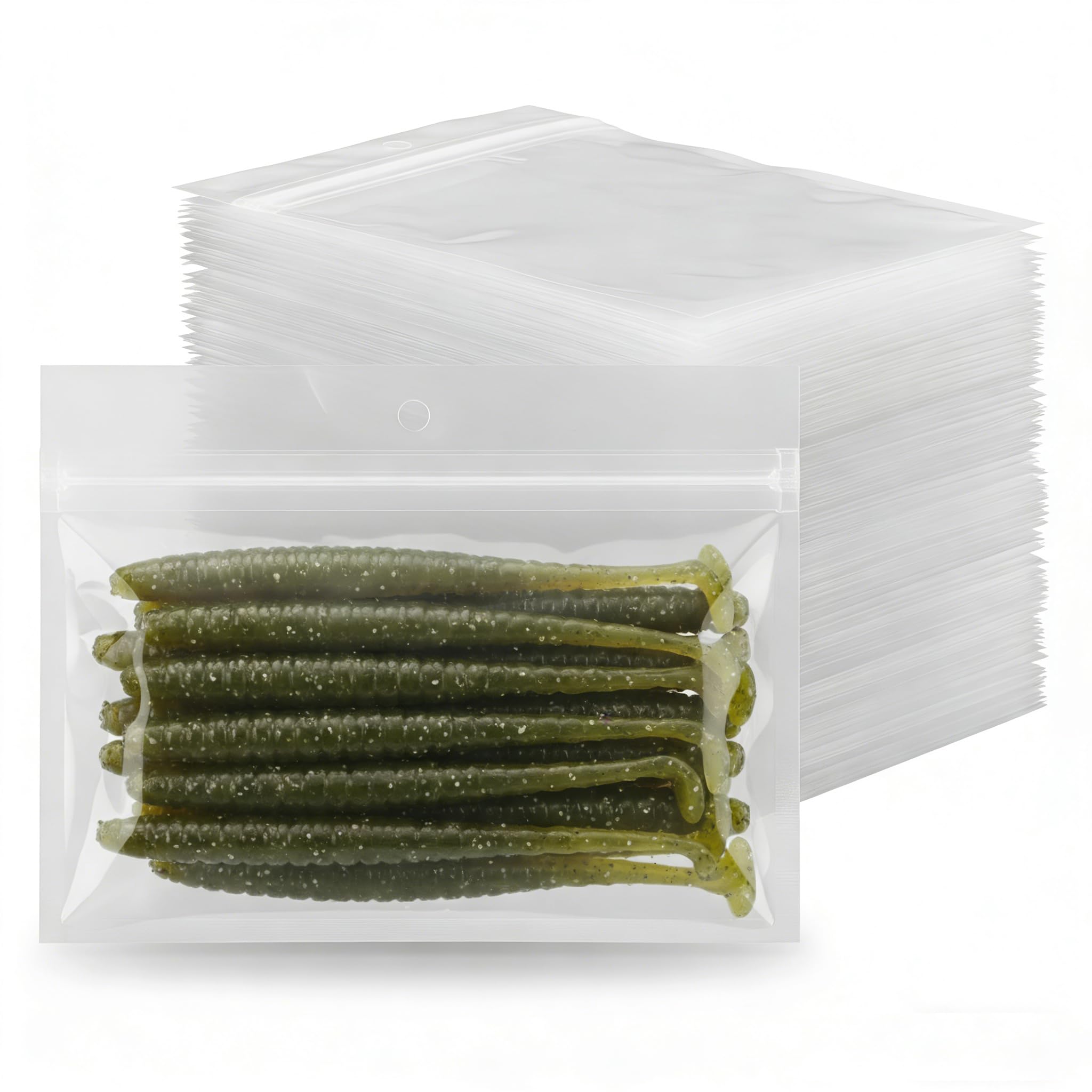 View 1 of 100 Pack Soft Plastic Baits Bags 6.7"x5.5" | Heavy-Duty Clear Lock Zipper Lure Packaging Bags - Leakproof Double-Sealed Zipper Storage for Soft Plastic Lures & Fishing Gear | Multiple Sizes