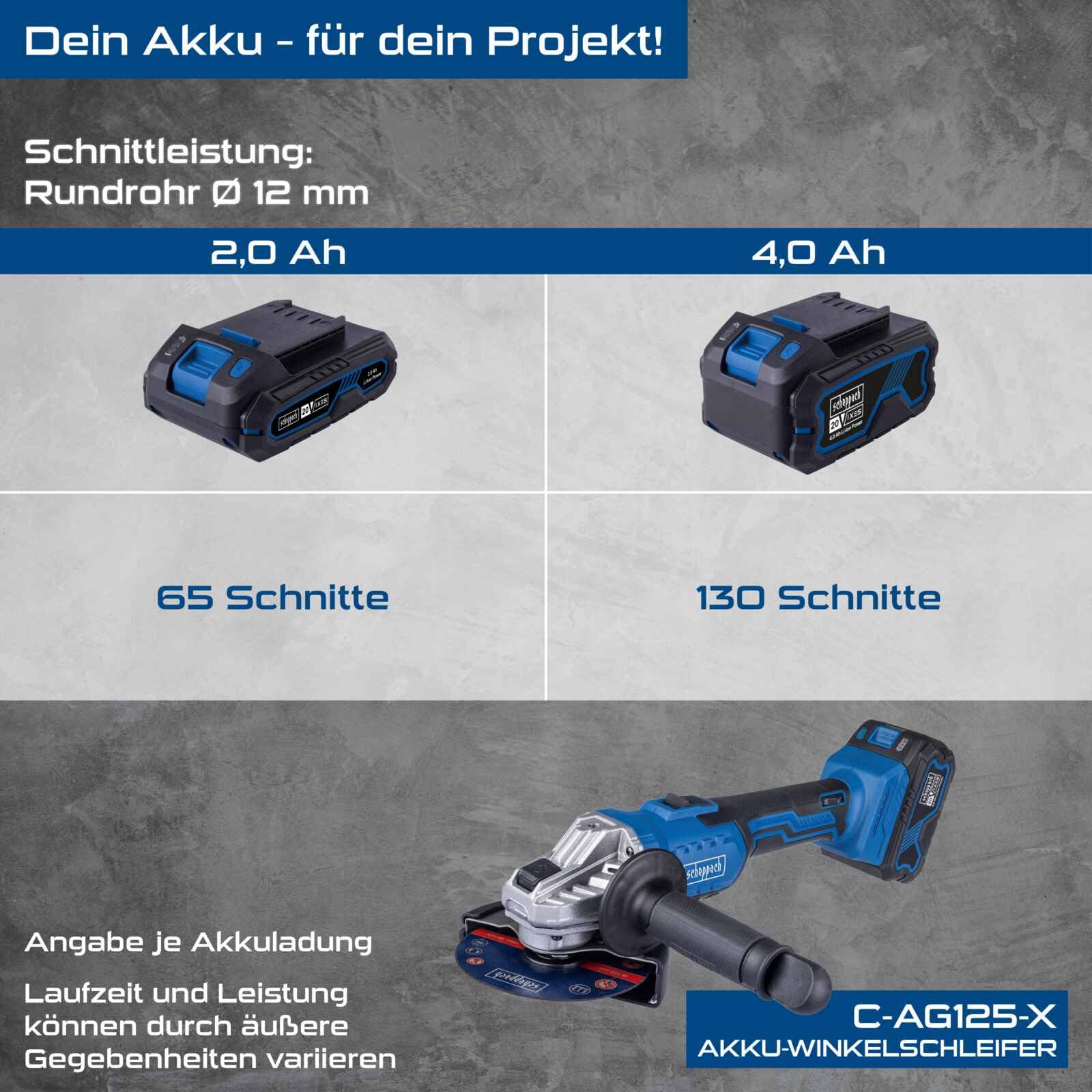 Scheppach Smerigliatrice angolare a batteria C-ATB15/1-X con valigetta e 15 dischi abrasivi, diametro disco 125 mm, velocità di rotazione 2500 - 10.000 min-1, avvio morbido e protezione da