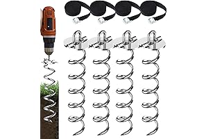 Eurmax USA Heavy-Duty Spiral Stakes with Bonus Tie-Down Straps 4-Pc Pack (Silver)...