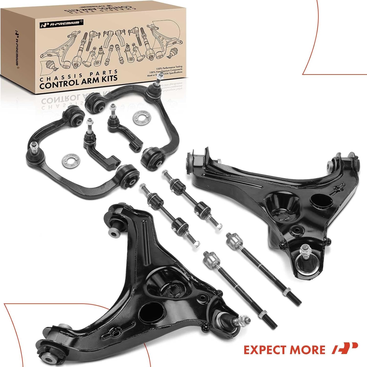 A-Premium 10Pcs Front Suspension Kit, Upper Lower Control Arm, Lower Ball Joint, Sway Bar Link, Inner Outer Tie Rod End, Compatible with Ford F-150 F150 2009 2010 2011 2012 2013