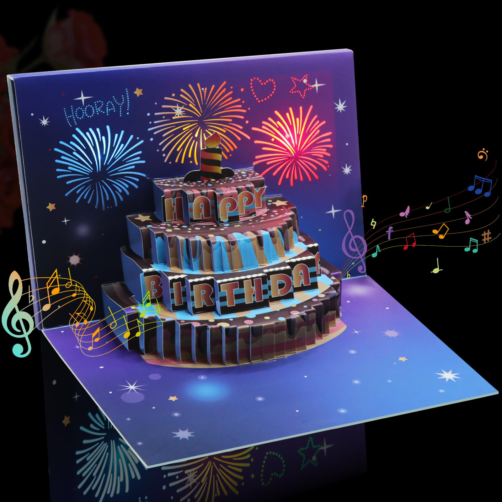Happy Birthday Card,Large Lighting and Musical Birthday Cards,Sound Fireworks Cake 2023 3D Pop Up Birthday Cards for Women,Men,Kids,Boyfriend,Wife, Husband-Gift Card Birthday