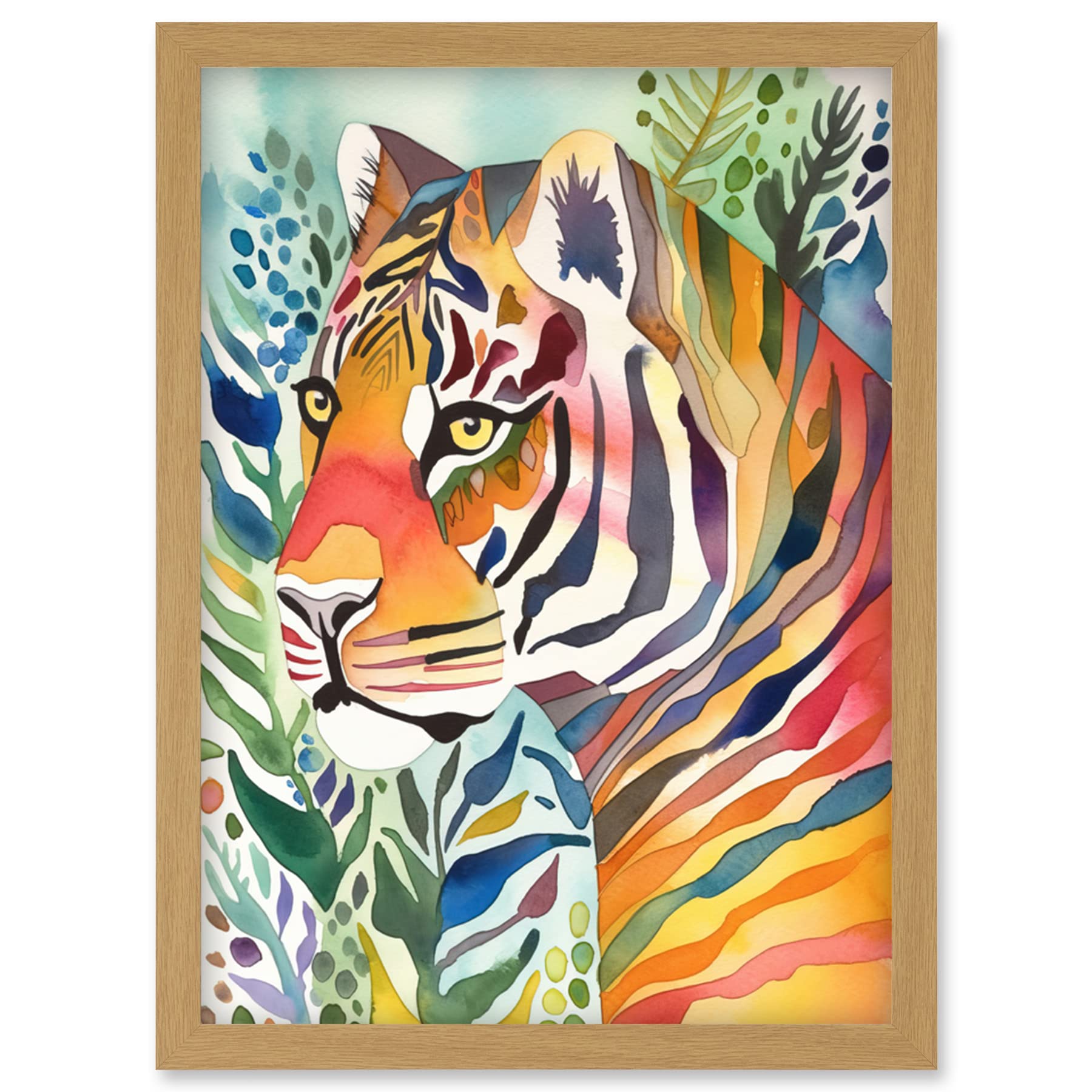 Artery8 The Hidden Tiger Folk Art Artwork Framed Wall Art Print A4