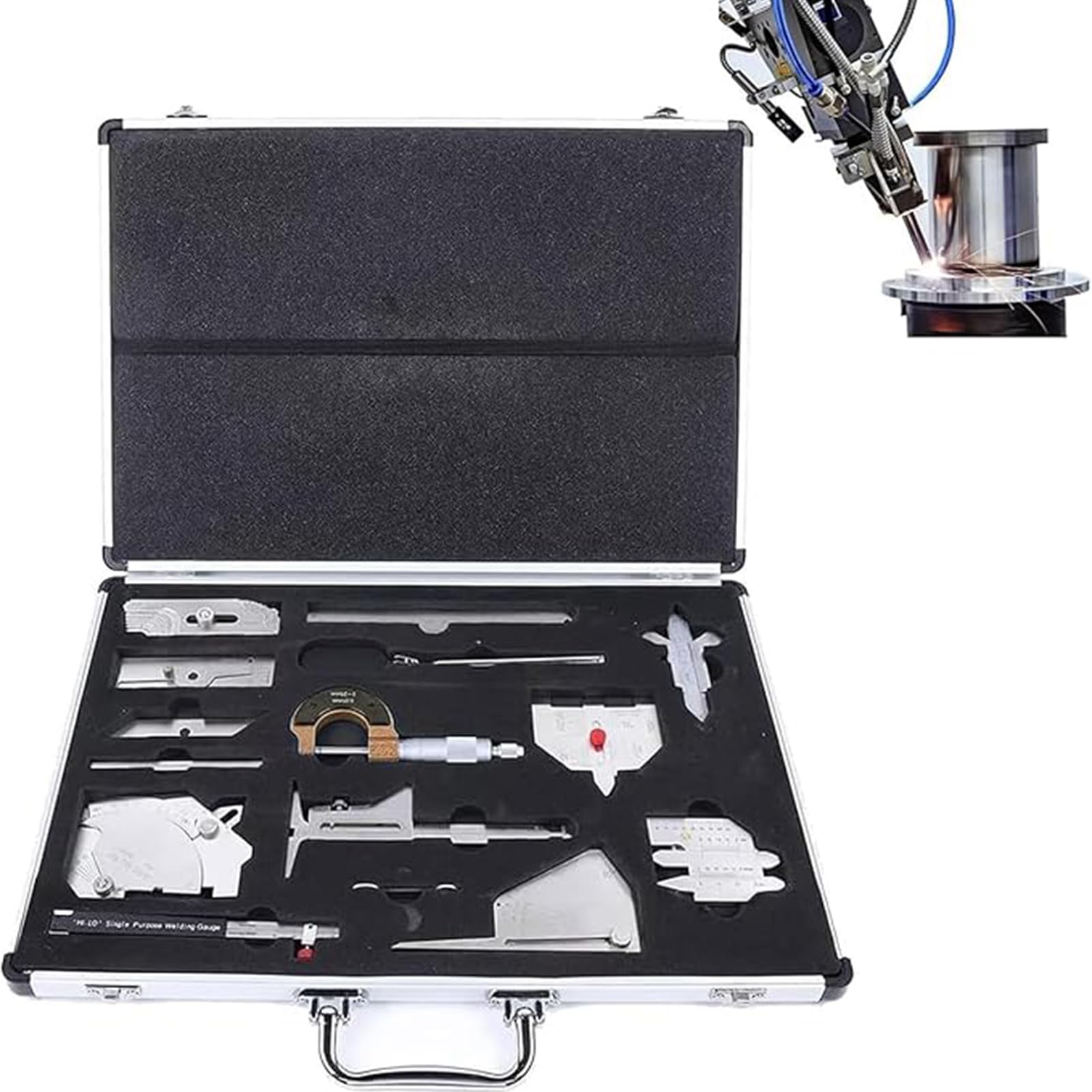 Juego de herramientas de calibre de soldadura, kit de inspección métrica de 13 piezas con funda de transporte, regla de costura de soldadura precisa para uso industrial y profesional