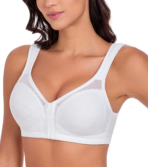 Lemorosy Women's Full Coverage Front Closure Posture Back Wireless Bra | Non-Padded, Support, Minimizer, Plus Size, Unlined