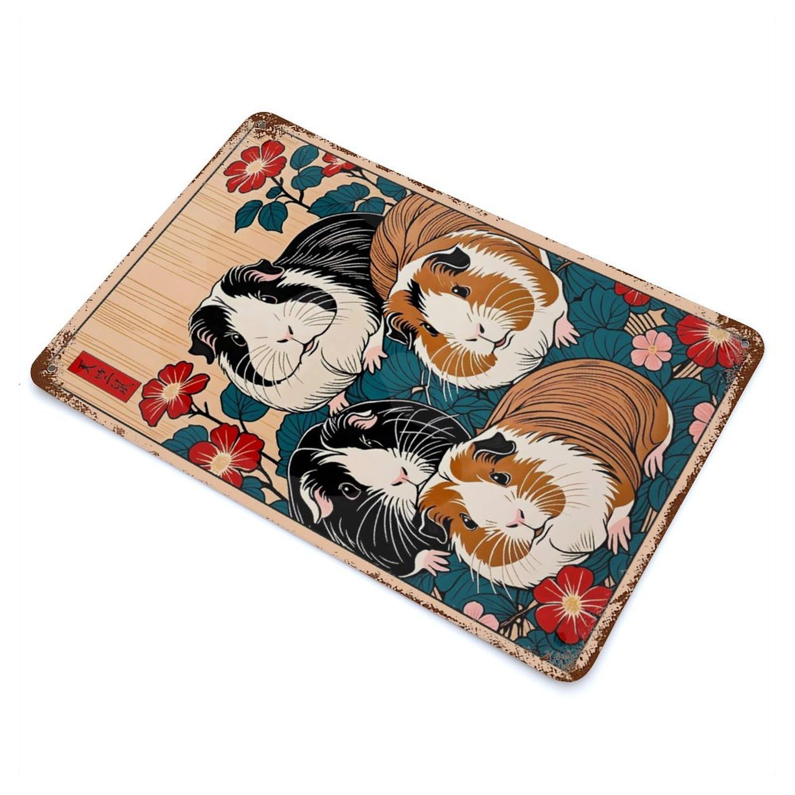 Guinea Pigs in Japanese Style Decorative Tin Sign 11.8"x7.9", for Farmhouse, Kitchen And Entryway Decor, Shabby Chic Decor
