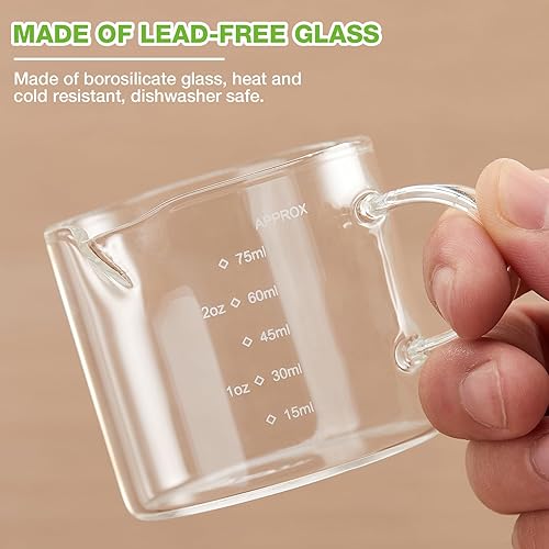 Miniatura 4 de Mfacoy Paquete de 2 tazas medidoras, tazas de espresso de 2.5 fl oz con asa, vasos de chupito de espresso con boca en forma de V, accesorios