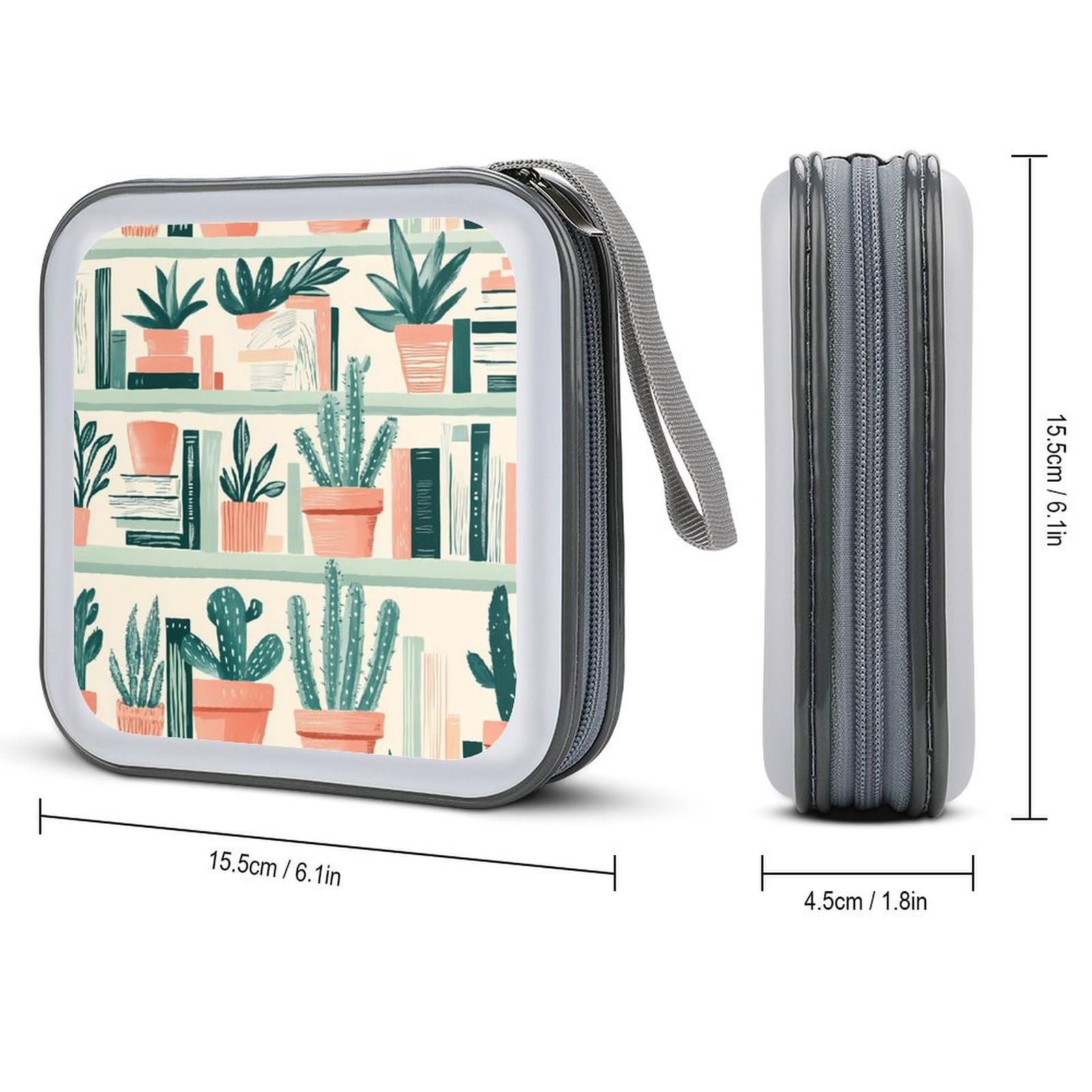 Succulents Potted Plants Books CD Case Plastic DVD Case Holder Wallet Disc Storage Organizer for Car Travel