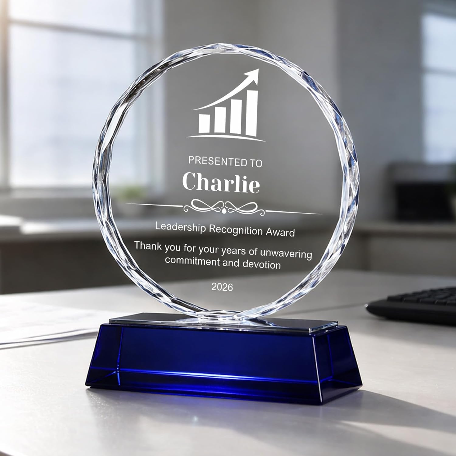 Custom Crystal Trophy Award - Personalized Company Logo & Employee Name for Corporate Recognition, Employee Appreciation, Years of Service, Retirement