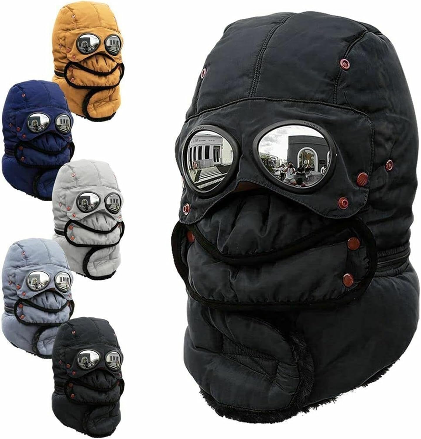 Winter Thermal Hat with Glasses, Outdoor Windproof Goggles and Face Mask Full Cover Balaclava, Ski Camping Trapper Cap(Yellow)