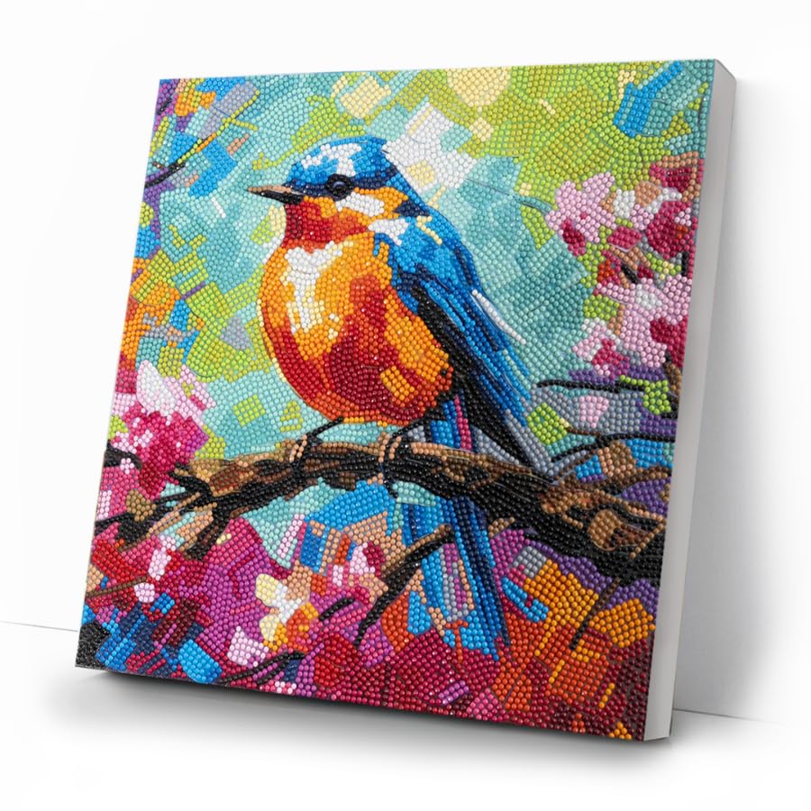 Crystal Art Spring Robin tableau strass 30x30 broderie diamant oiseau