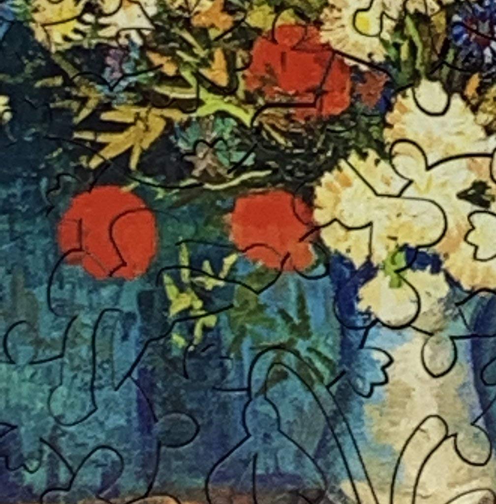 Mini Wooden Jigsaw Puzzle for Adults - Vase with Summer Flowers by Vincent Van Gogh, 50 Unique Wooden Pieces by Nautilus Puzzles - Image 4