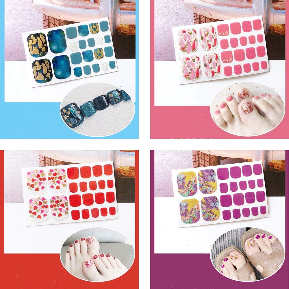 NAIL ANGEL 14pcs Toe Nails Strips Thin Toe Nail Wrap Nail Art Full Cover Sticker Fashion Designs Sticker Easy-Way Summer Beach Holiday Style Pedicure for Women Heart Prints Shapes 10188
