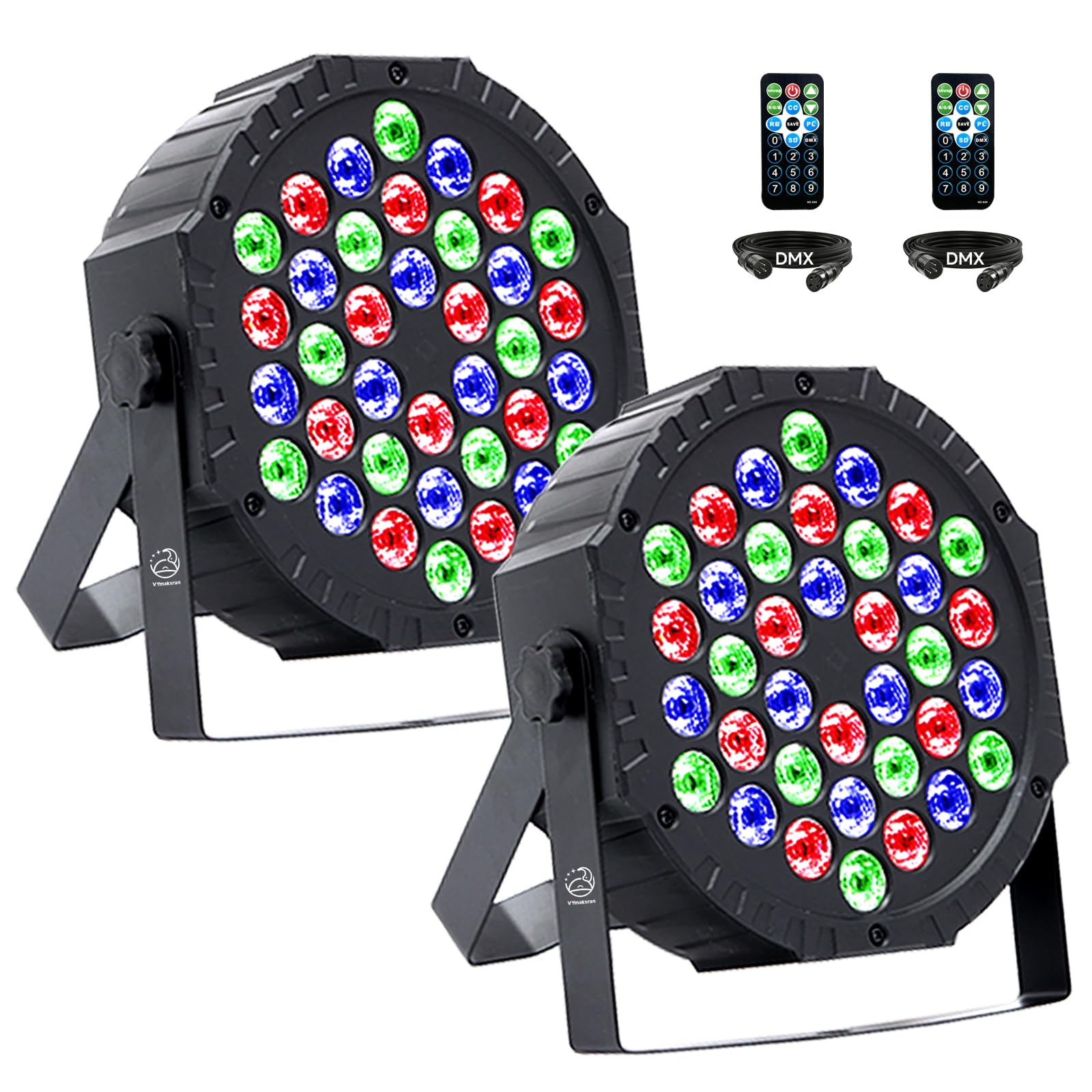 VYmaksran LED Par Strahler 36 LED RGB Bühnenlicht, DMX512 & Fernbedienung, 7 Lichtmodi mit Soundaktivierung, Discolicht Partylicht für DJ Bar Hochzeit Halloween Weihnachten, 2er Pack