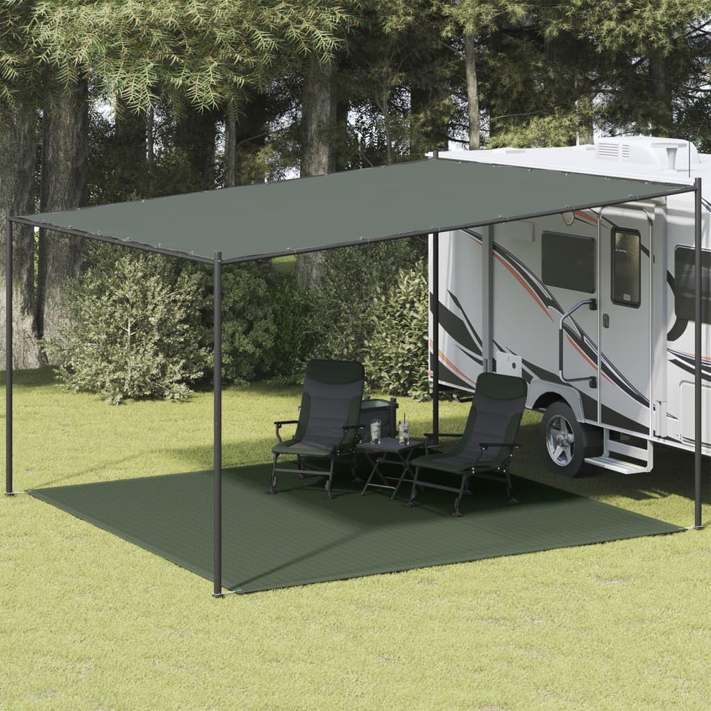 Rekreacja na świeżym powietrzu, kemping i piesze wycieczki, akcesoria namiotoweDywan namiotowy 400x400 cm ciemnozielony HDPE
