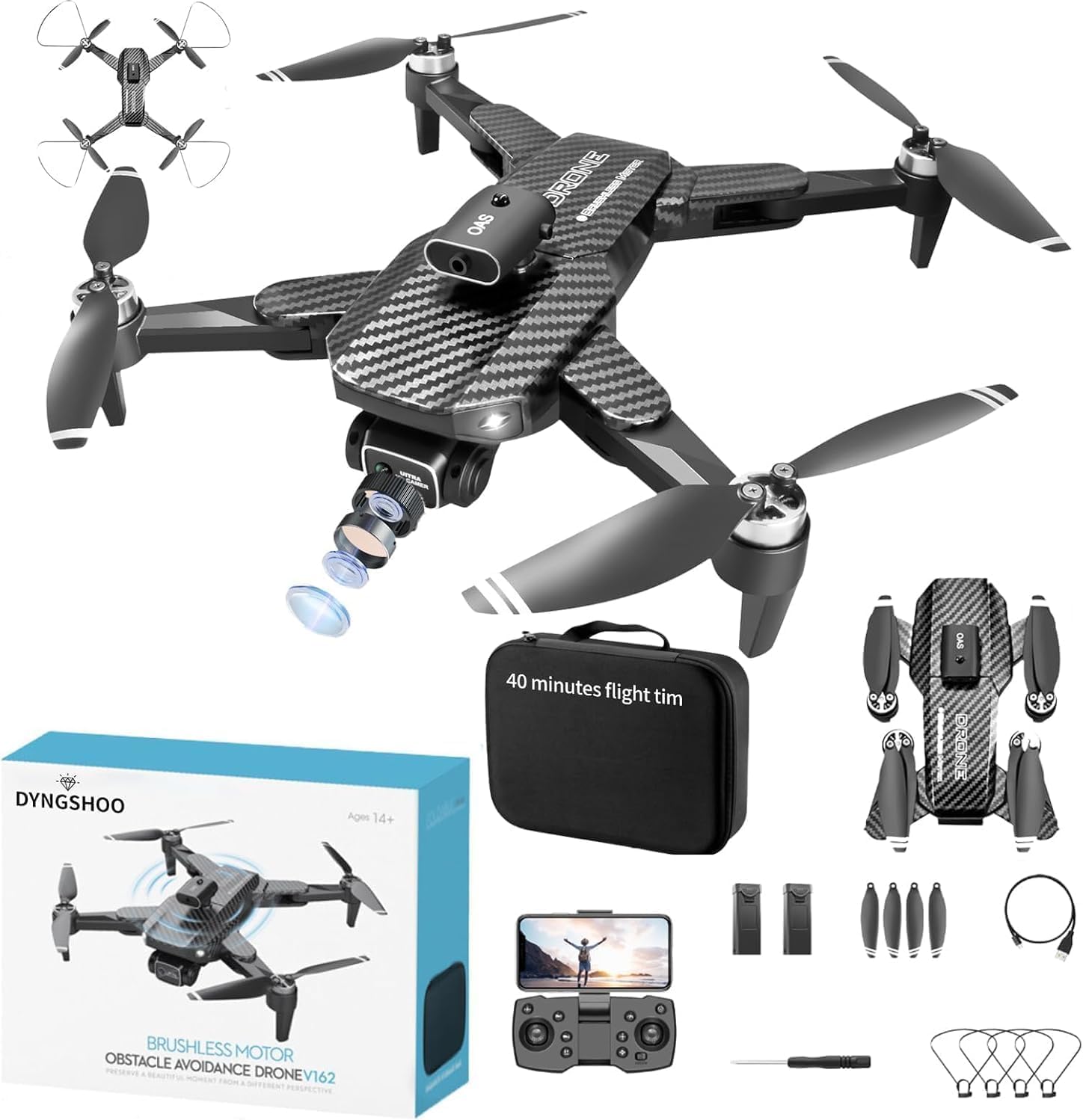 1080P HD FPV Foldable Drones with Brushless Motors, Wi-Fi RC Quadcopters featuring Height Adjustment, Six-axis Gyroscope, Gesture-controlled Photography, Video Recording, Headless Mode, Emergency Stop, Trajectory Flight, Gravity Sensing, and Automatic Photography, designed for Beginners and adolescents (Flight Time: 60 minutes)
