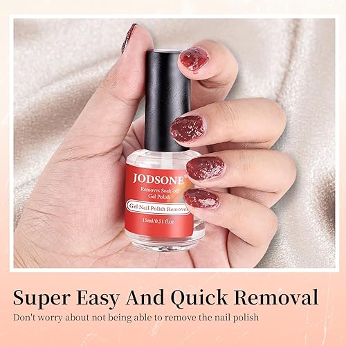 Miniatura 4 de JODSONE Kit de removedor de esmalte de uñas de gel, juego con removedor de esmalte de uñas de gel de 0.5 onzas, aceite de cutícula y cinta de látex,