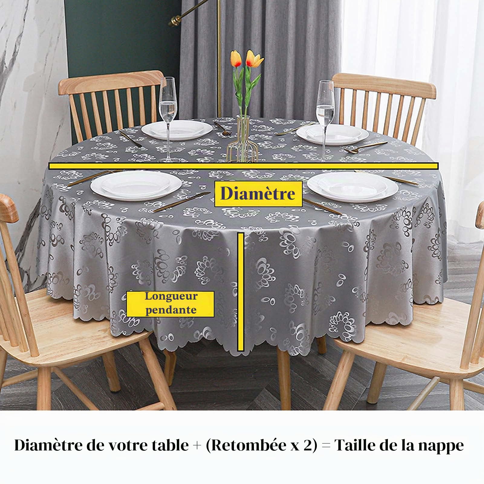 Nappe De Table Ronde En Toile Cirée 180cm, Nappe Imperméable Et Étanche En PVC, Lavable Entretien Facile, Antitache, Pour Table À Manger, Cuisine Ou Jardin