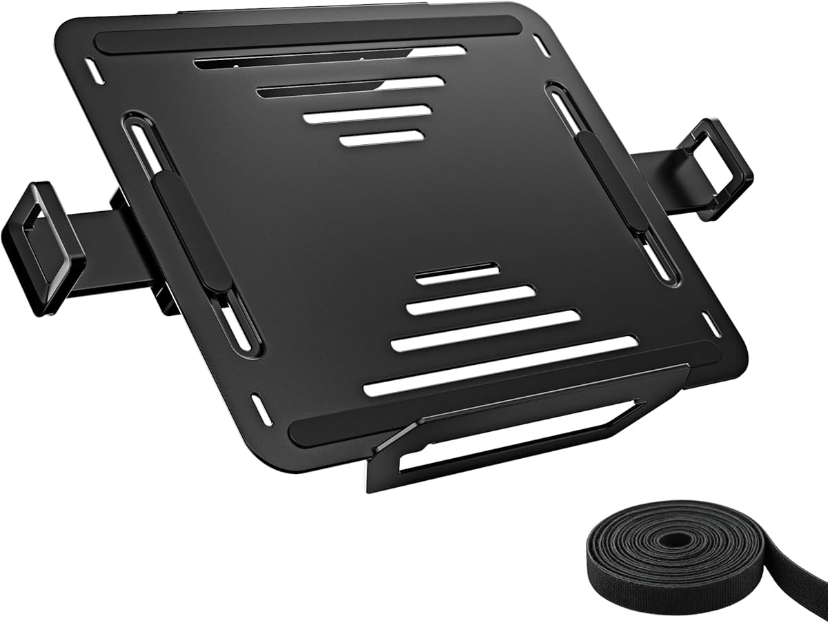 monTEK Adjustable Laptop Tray for Monitor Arm & Stand, Universal VESA Mount Laptop Holder 12″–18″, Fits Thick Gaming Laptops, Heavy-Duty Steel up to 19.8lbs, VESA 75x75/100x100 Office/Studio/Gaming