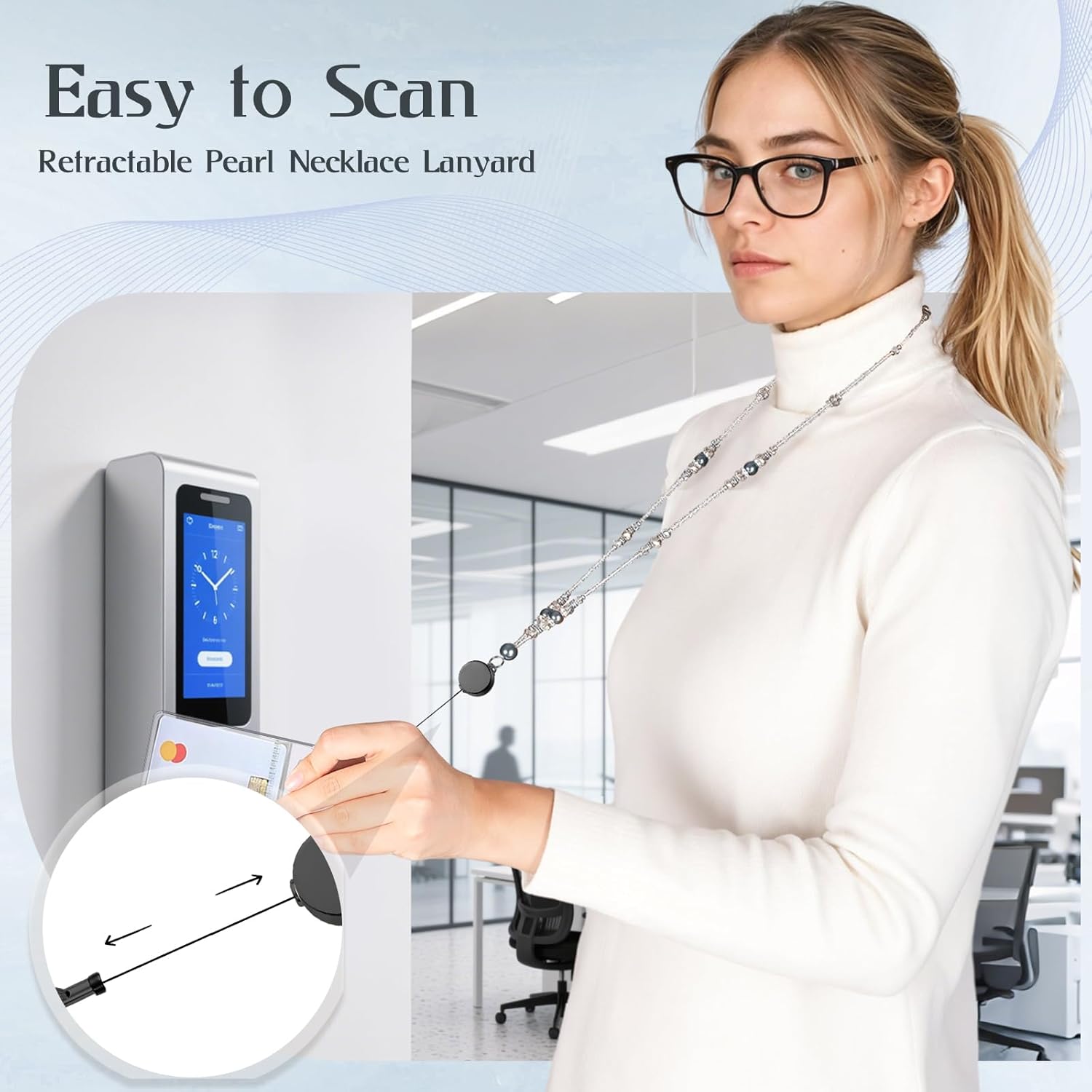 Teacher Lanyards for Id Badges and Keys, Beaded Badge Lanyard with Retractable Reel Pearl Necklace Cute Lanyards for Women (Black) - Image 5