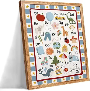 Framed Alphabet Educational Wall Art 8x10 inch Colorful Animal Toddler Poster
