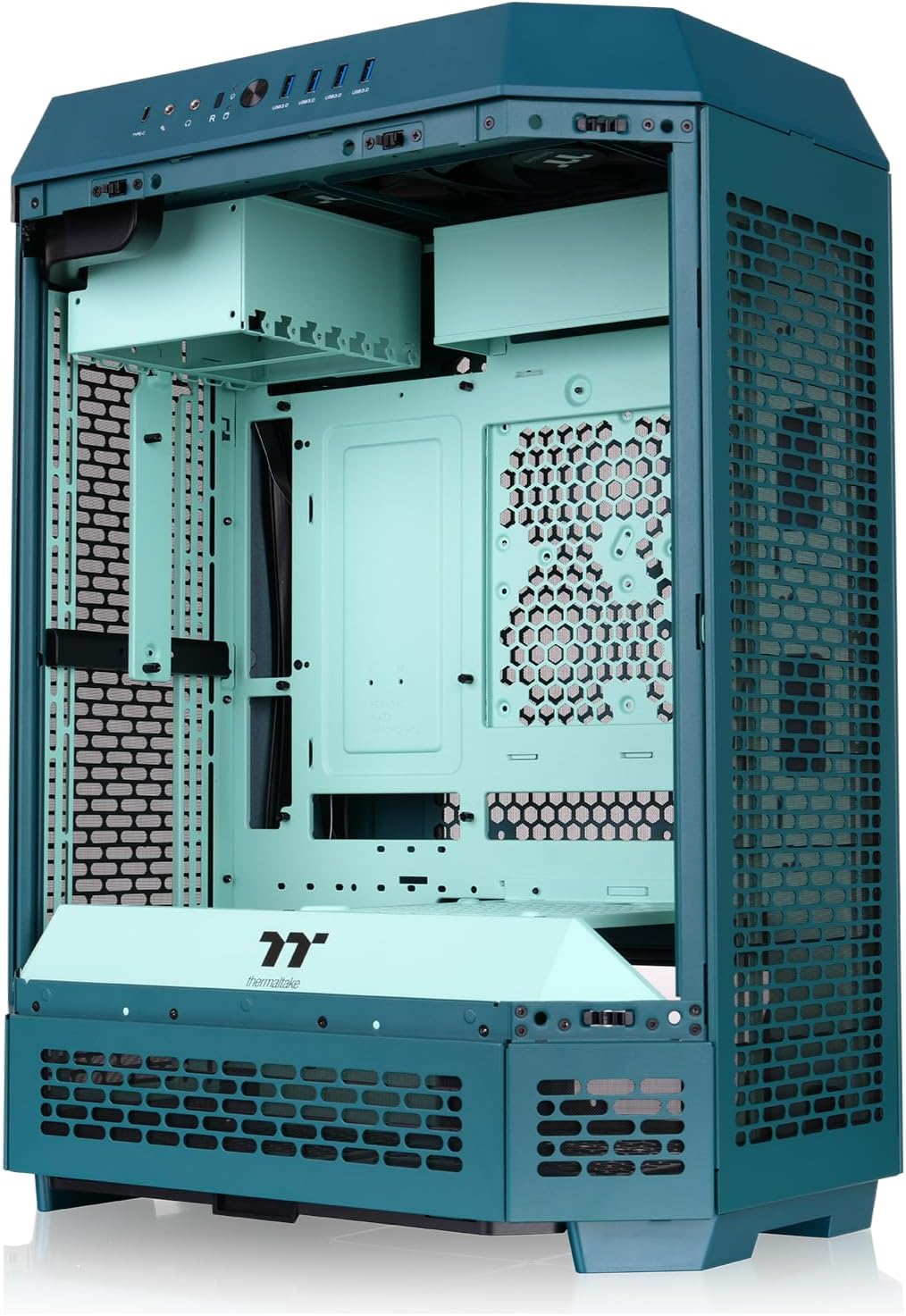 Thermaltake Tower 600 Mid Tower; 2x140mm CT Fans Included; 420mm Radiator Support; 400mm GPU Clearance; Hidden Connector Support; Rotatable PCIe Slots; Transformative Teal; CA-1Z1-00MTWN-00