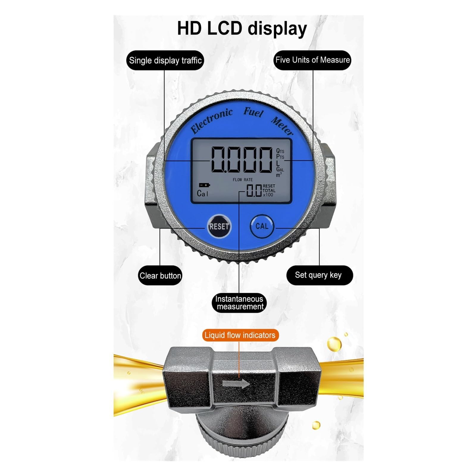 Medidor de agua, medidor de flujo electrónico turbo, medidor de flujo de gasolina, metanol, queroseno, agua, pantalla digital electrónica (Dn25, 1 pulgada)