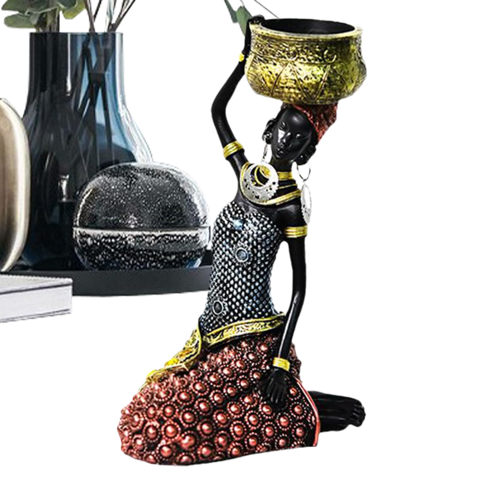 Statue vintage africaine en résine sculptée à la main pour déco salon