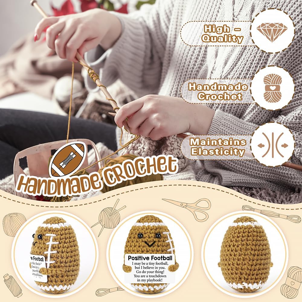 Emotional Support Football Crochet Doll with Inspirational Message Card - Handmade Gift for Football Players, Boys, Teens & Football Moms - Positive Sports Decor, Fan Gifts & Encouragement Present