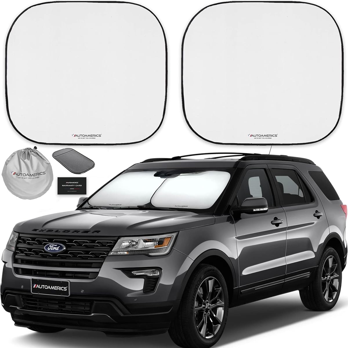 Windshield Sun Shade 2-Piece Foldable Car Front Window Sunshade for Most Sedans SUV Truck - Auto Sun Blocker Visor Protector Blocks Max UV Rays and Keeps Your Vehicle Cool - Medium Fit