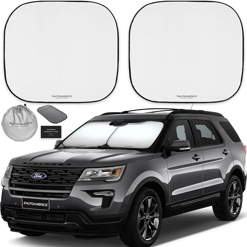 Windshield Sun Shade 2-Piece Foldable Car Front Window Sunshade for Most Sedans SUV Truck - Auto Sun Blocker Visor Protector Blocks Max UV Rays and Keeps Your Vehicle Cool - Medium Fit