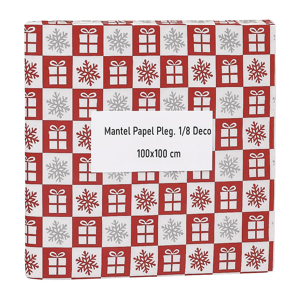 Mantel de Papel Navidad 100x100 cm Plegado 1/8 | Diseño Estrellas Rojas | Paquete 50 uds - 250 uds | Desechable, Decorativo y Compacto | Ideal Hostelería, Fiestas y Eventos. (250, copos rojos)