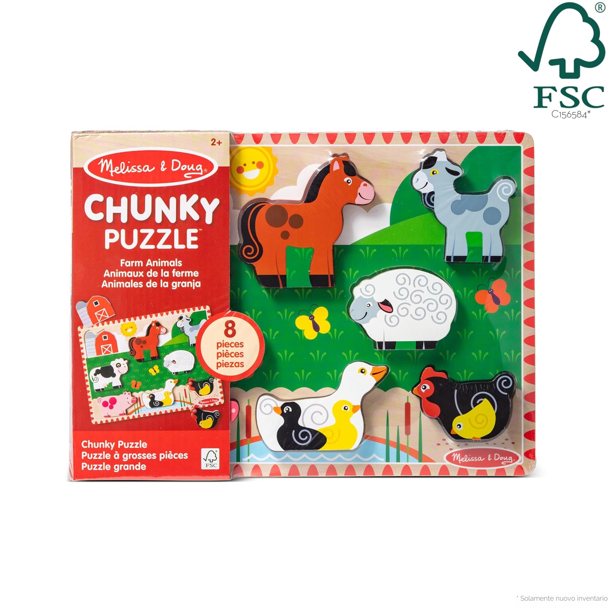 Melissa & Doug Puzzle in Legno Animali della Fattoria – Gioco Educativo con Pezzi Facili da Afferrare, 12 Pezzi, per Bambini e Bambine, 2+ Anni - Certificato FSC, Certificati FSC