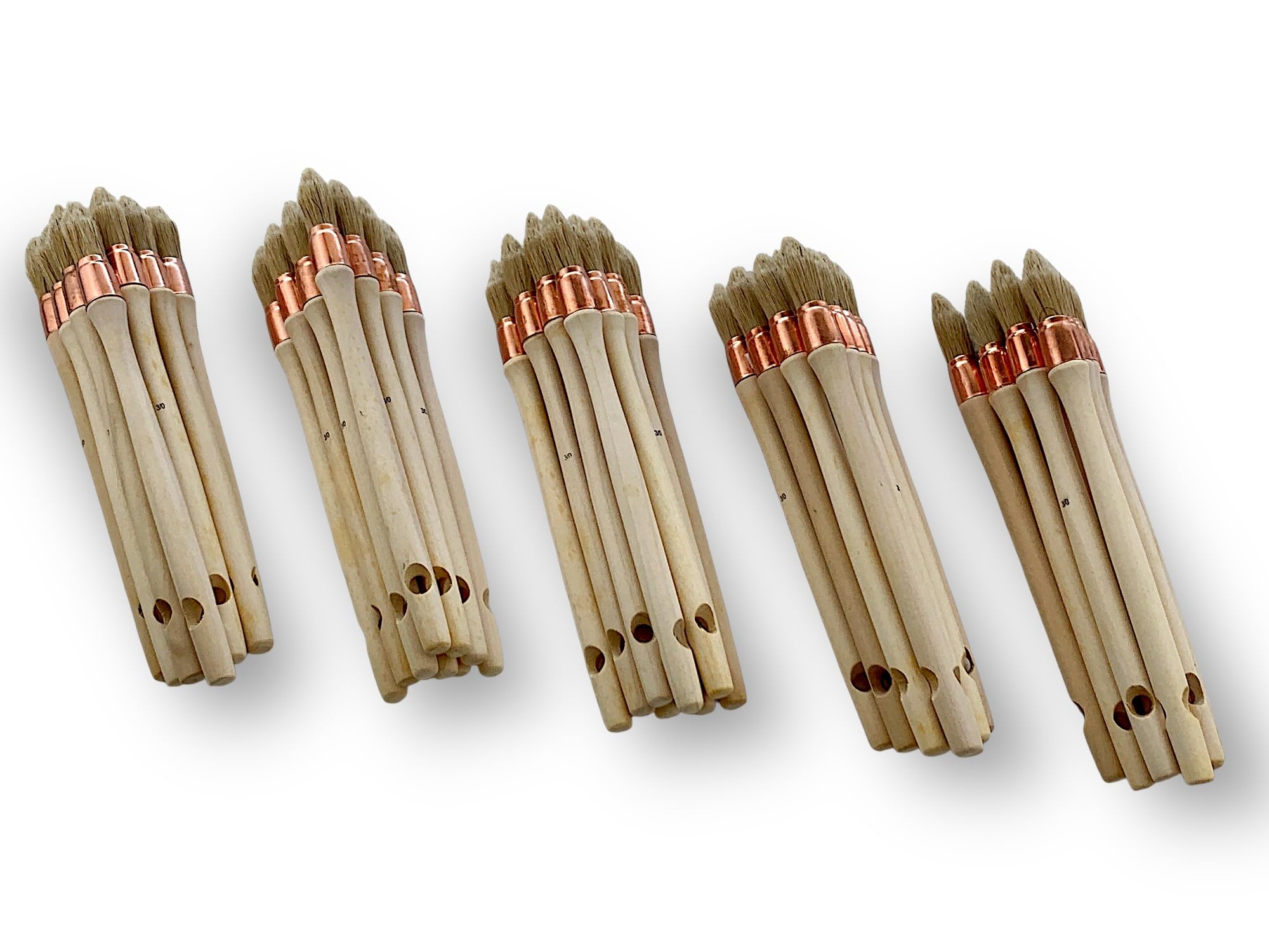 Set di 50 pennelli da ricampione, spazzola rotonda in seta bianca, diametro 15 mm, manico in legno grezzo, ideale per dipingere e ristrutturare persiane, modanature, battiscopa e angoli Kibros 371D15