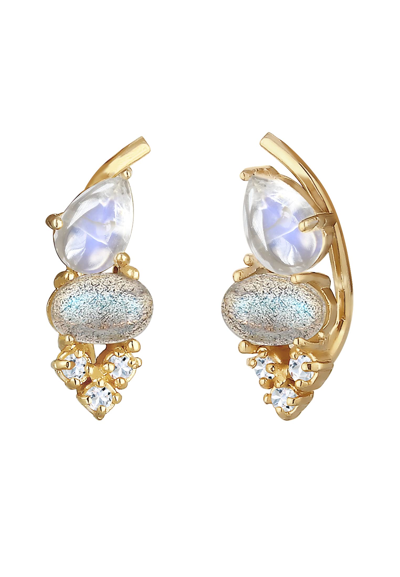 Elli Women's Earclimer Earrings Vintage with Labradorite Moonstone and Topaz in 925 Sterling Silver Gold-Plated, one size, Sterling Silver, Moonstone