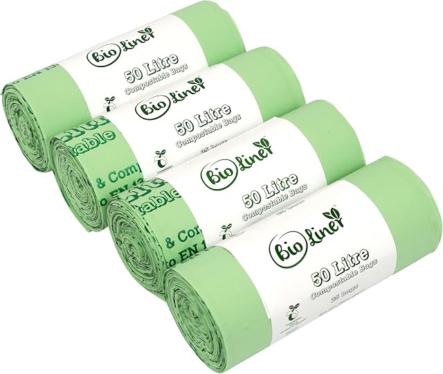 50 Litre x 100 bags Compost Bag Compostable Kitchen Bin Liners - Food Waste Bin Liners - EN 13432 - Compost Bag 50L Swing-Bin Bags with Composting Guide