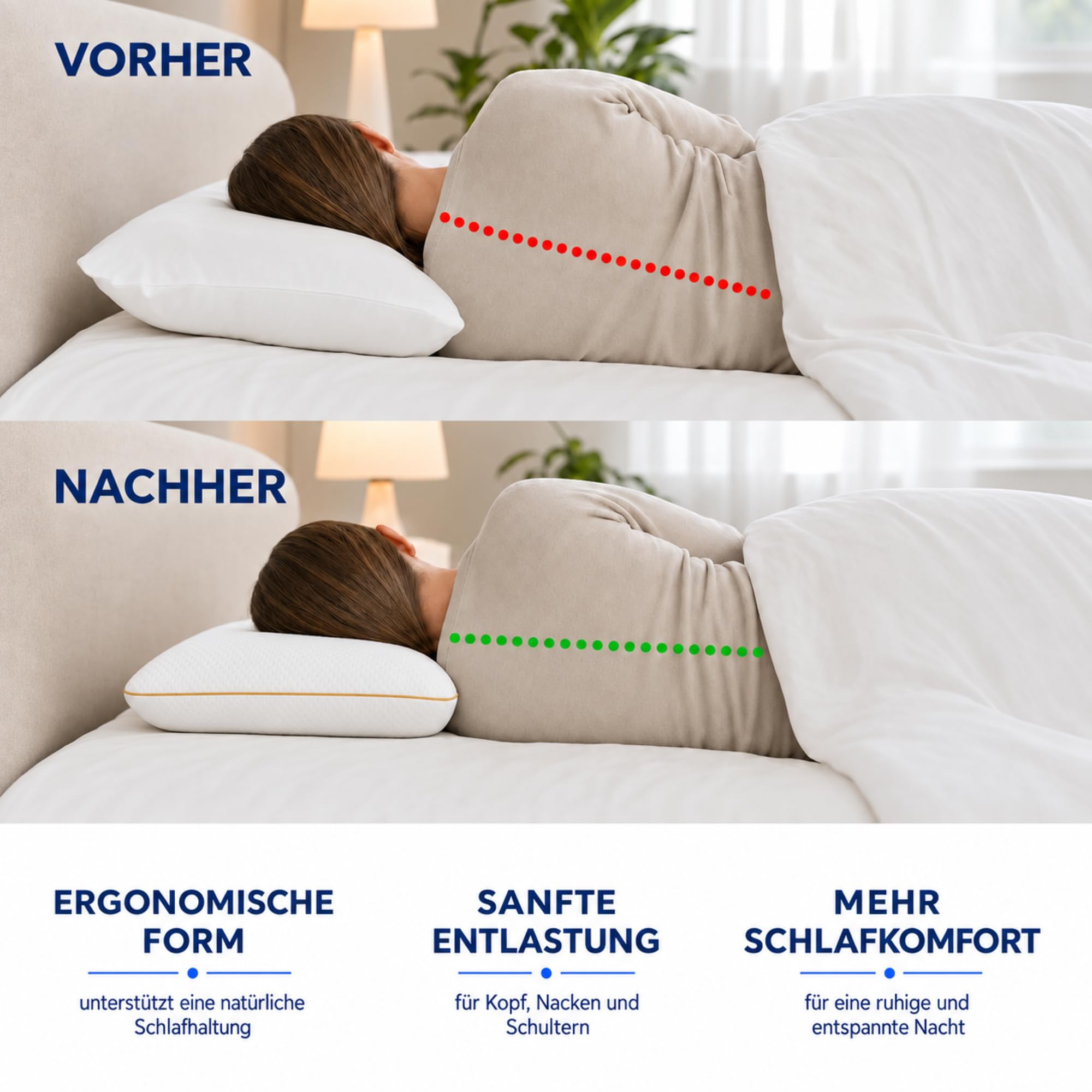 Air Comfort Flow+ Kopfkissen 60 x 40 cm – ergonomisches Memory Foam Kissen mit Luftkanälen, atmungsaktiv, formstabil, Höhenwahl 9 oder 12 cm (60 x 40 x 12 cm)