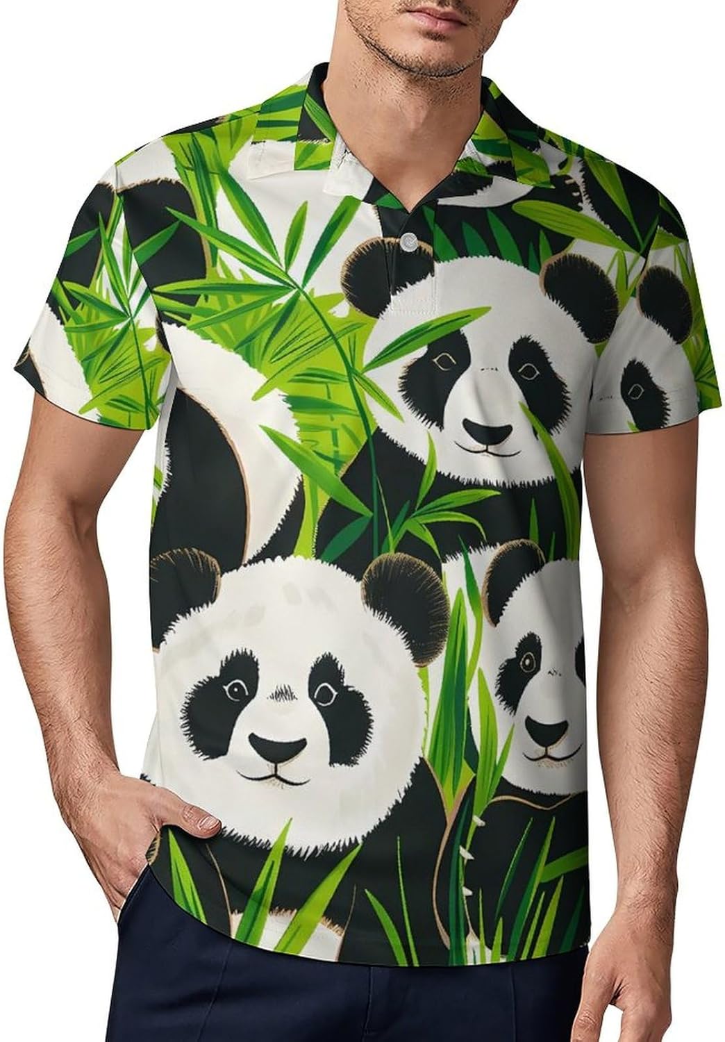 Pandas Novelty Men's Short Sleeve Shirt Golf Tennis Shirts Work T-Shirt Sport Tee