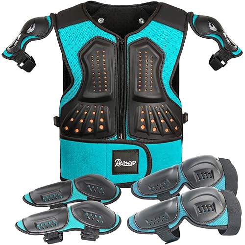 Reomoto Kids Protective Gear,Motorcyle Armor Suit Dirt Bike Gear for Kids Dirt Bike Cycling Skating Off-RoadRiding Skiing (Blue) (020)