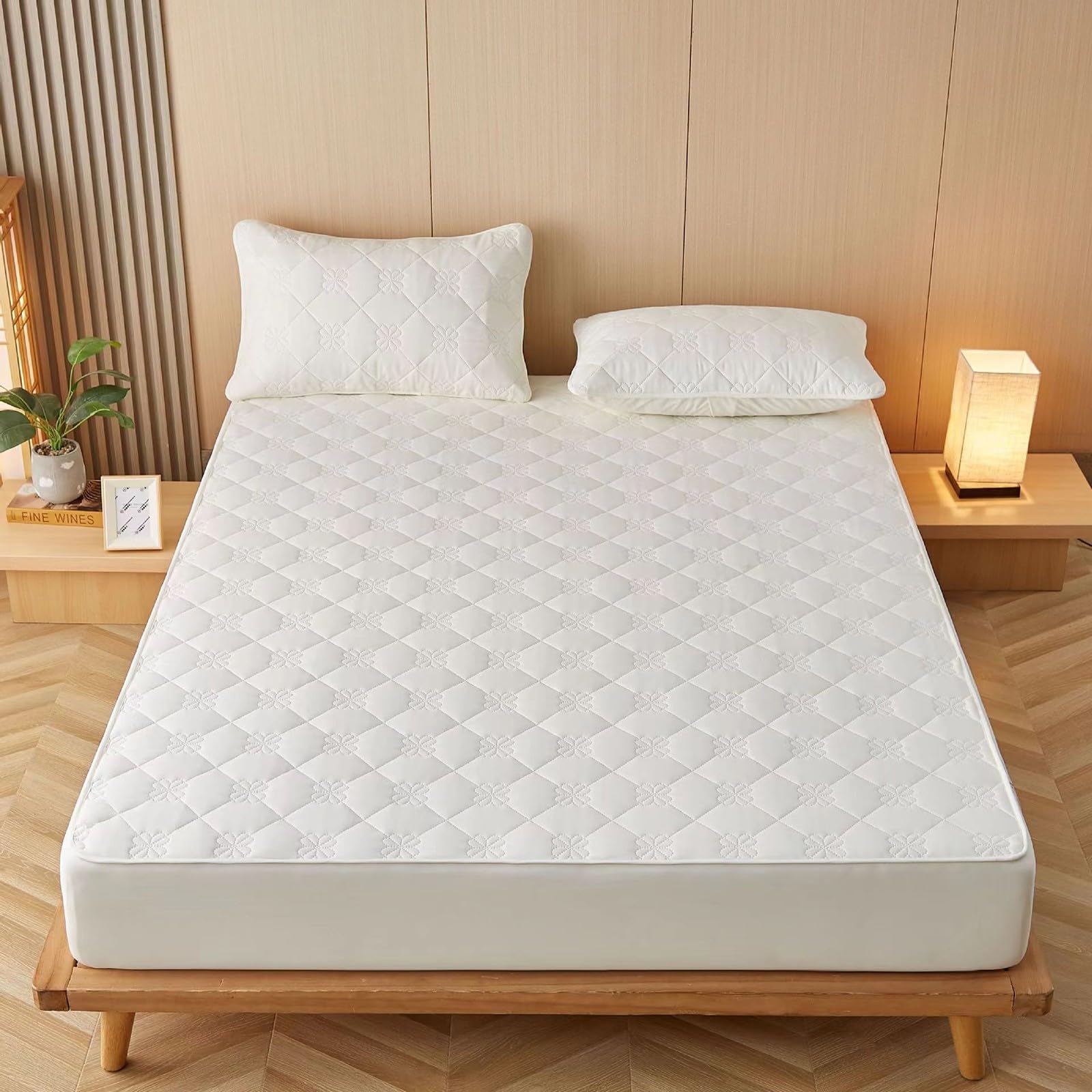 Protège-Matelas Respirant Imperméable Rafraîchissant,Housse de Surmatelas Matelassée Douce et Respirante,pour Les Dortoirs Les Maisons et Les Hôtels(White,90x200cm)