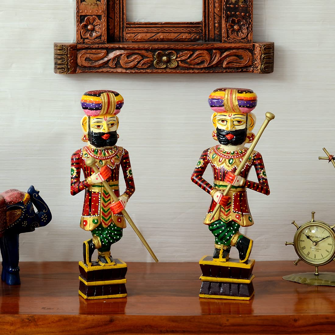 Medieval Arts Wooden Handpainted Rajasthani Decorative Dwarpal/Chowkidar/Watchman/Gatekeeper/Royal Guard/Figurine Set of 2 for Home Decor (Multi) (15 inches) (B09RWY2DVX) Amazon Price History, Amazon Price Tracker