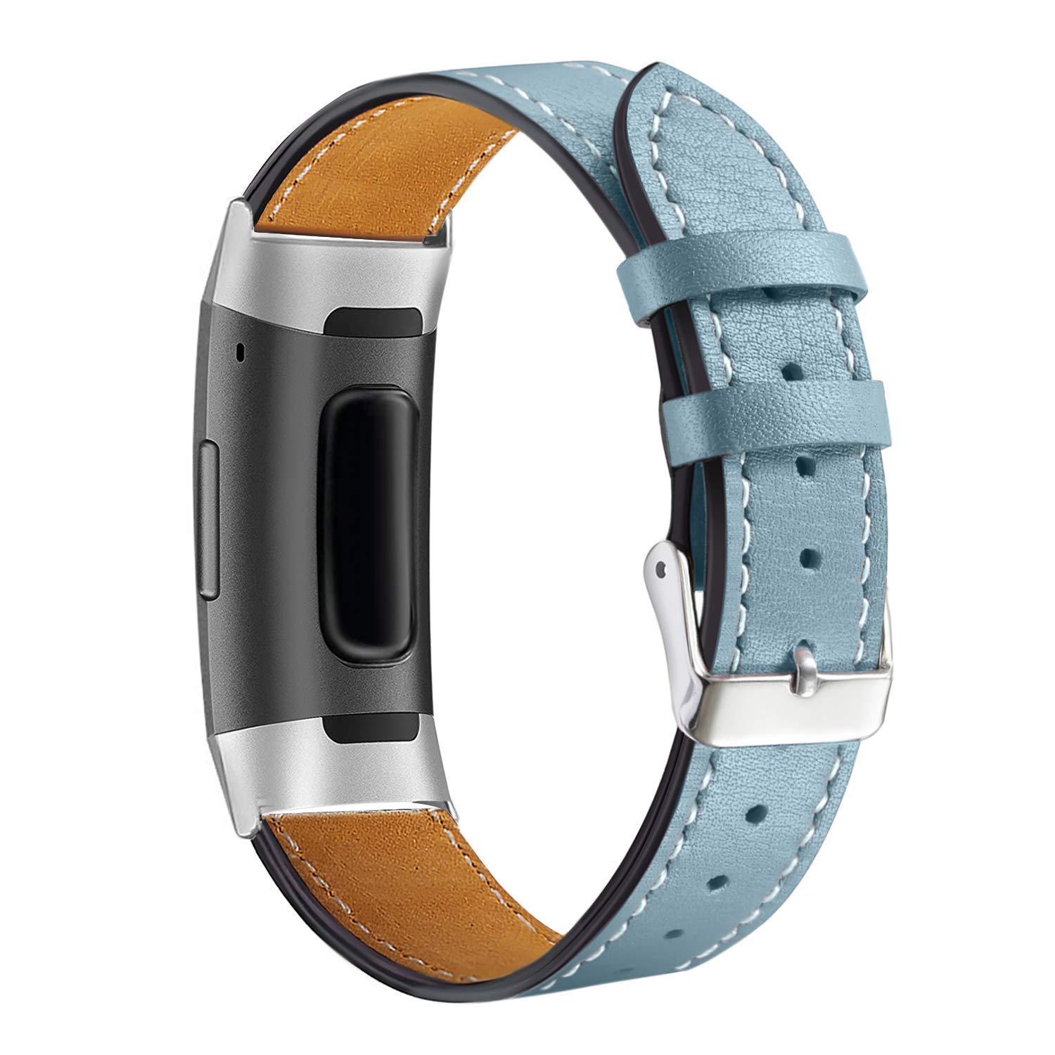 AISPORTS Compatible with Fitbit Charge 4/3 Strap Leather for Women Men, Soft Breathable Leather Sport Wristband Metal Buckle Bracelet Replacement Band for Fitbit Charge 4/3