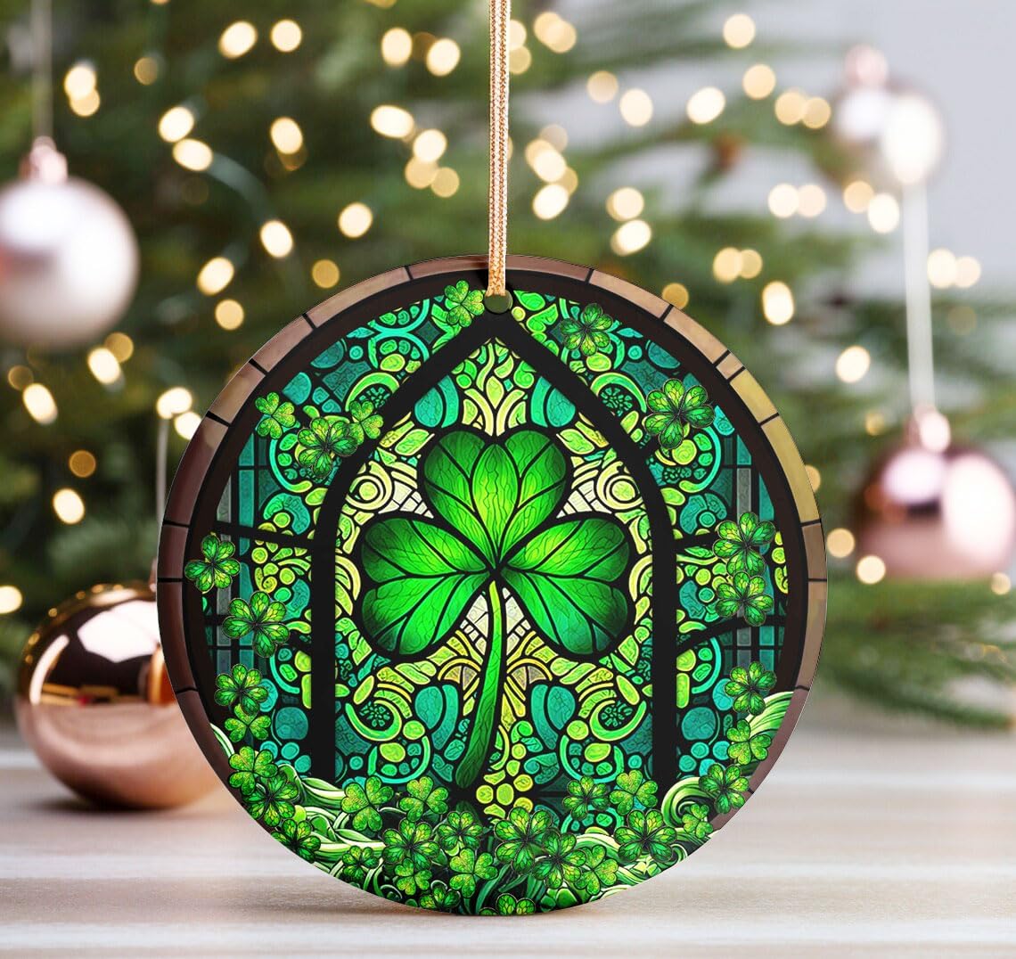 Irish St. Patrick's Day Ceramic Ornament with Faux Stained Glass Effect, Lucky Leprechaun Keepsake, Hanging Irish Blessing Gift for Family & Friends - Image 4
